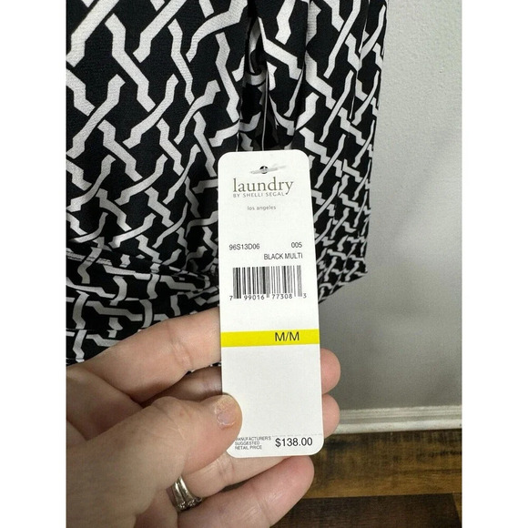 Laundry by Shelli Segal Black AnD White M Wrap Dress Size M Stretch Knit NWT - Picture 3 of 6